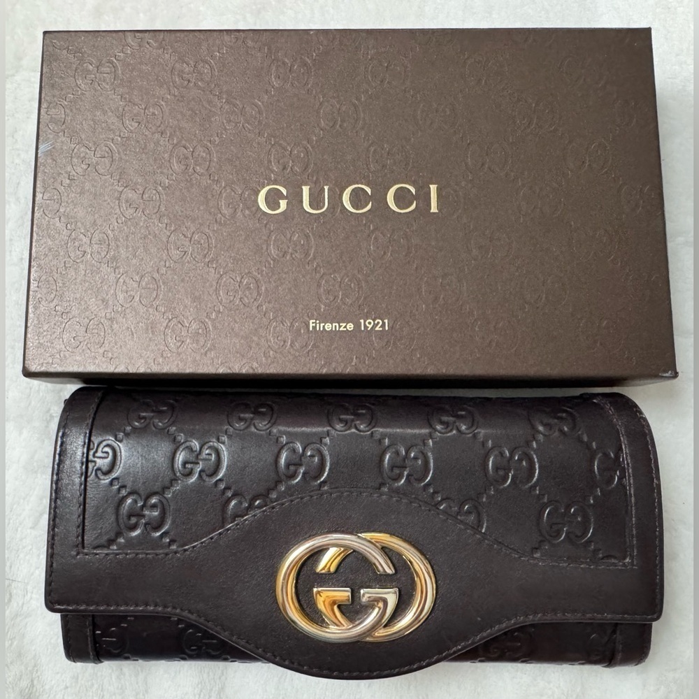 Gucci Guccissima Dark Chocolate Leather Continental Embossed GG Long Wallet - Picture 5 of 13
